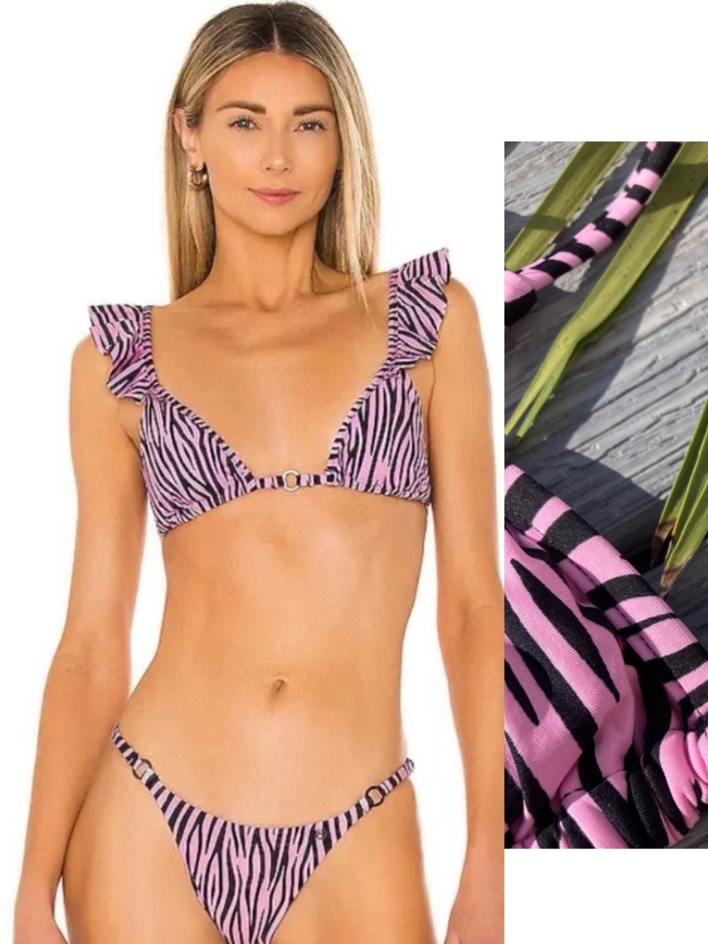 NWOT MAAJI Set - Zebra Pirouette Ruffle Bikini Top & Deena Cheeky Bottom - M